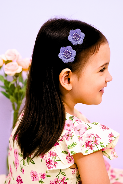 Set of 2 Beaded Floral Lace Hair Clips - Lavender