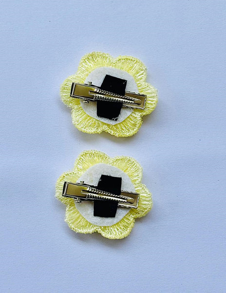Set of 2 Beaded Floral Lace Hair Clips - Yellow
