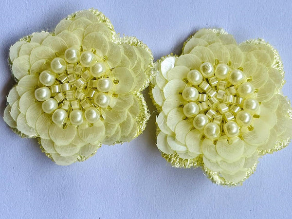 Set of 2 Beaded Floral Lace Hair Clips - Yellow
