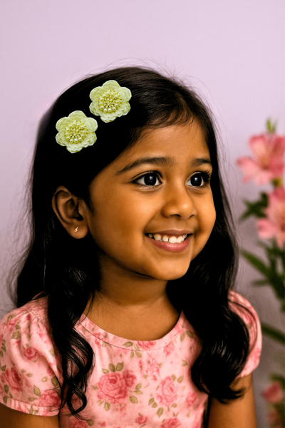 Set of 2 Beaded Floral Lace Hair Clips - Yellow