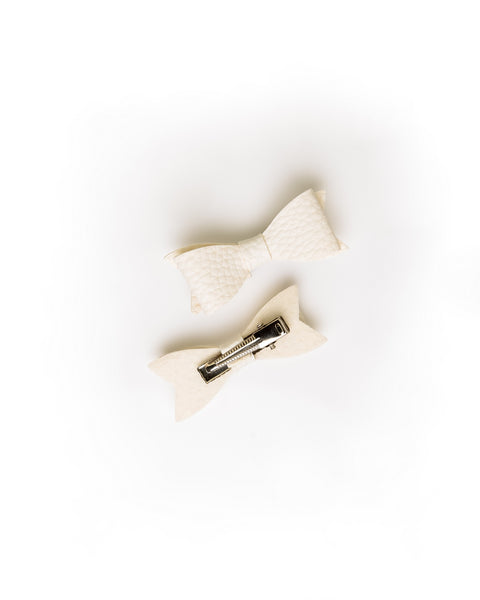 Petite Faux Leather Mini Bow Hair Clip- White