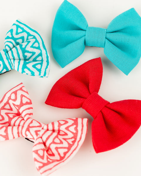 Set of 4 Ethnic Alligator Hair Clips- Pink & Light Blue