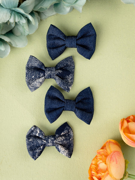Set of 4 Denim Alligator Hair Clips- Dark Blue