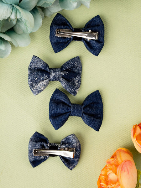 Set of 4 Denim Alligator Hair Clips- Dark Blue