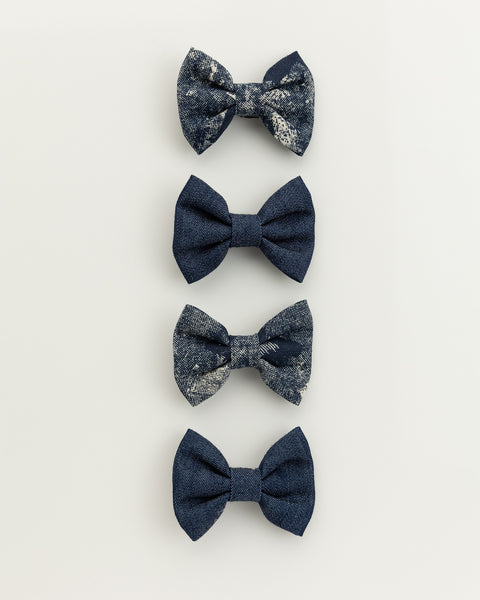 Set of 4 Denim Alligator Hair Clips- Dark Blue