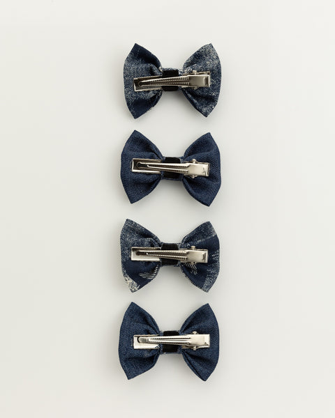 Set of 4 Denim Alligator Hair Clips- Dark Blue