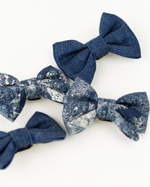 Set of 4 Denim Alligator Hair Clips- Dark Blue