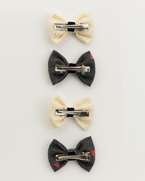 Set of 4 Denim Alligator Hair Clips- Off White & Grey