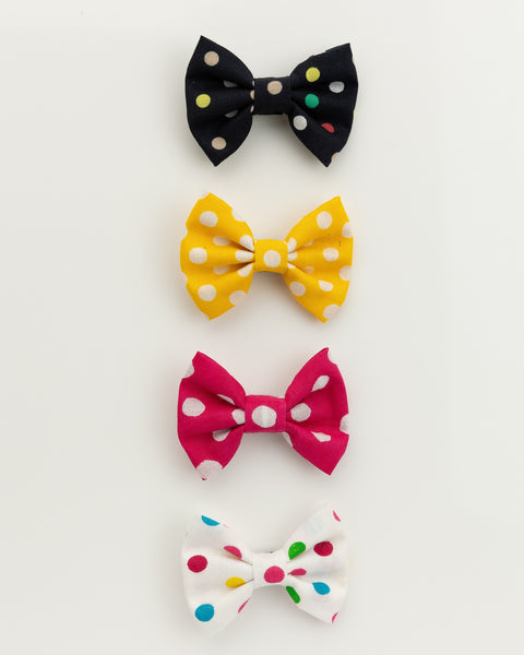Set of 4 Polka Dots Alligator Hair Clips- Black, Yellow, Pink & Multi Coloured