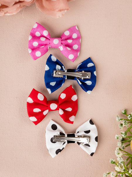 Set of 4 Polka Dots Alligator Hair Clips- Pink, Blue, White & Red