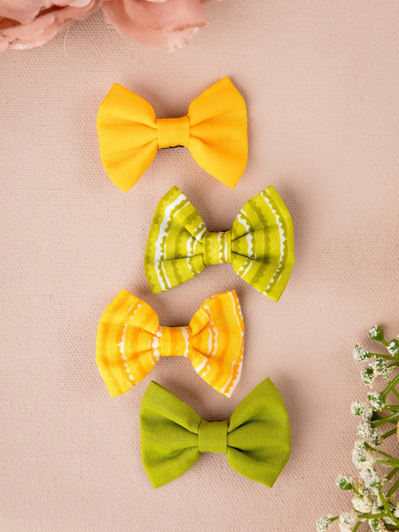Set of 4 Ethnic Alligator Hair Clips- Yellow & Green