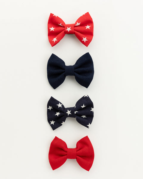 Set of 4 Star Printed Alligator Hair Clips- Red & Dark Blue