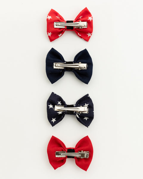 Set of 4 Star Printed Alligator Hair Clips- Red & Dark Blue