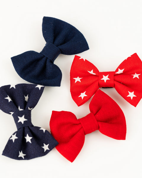 Set of 4 Star Printed Alligator Hair Clips- Red & Dark Blue