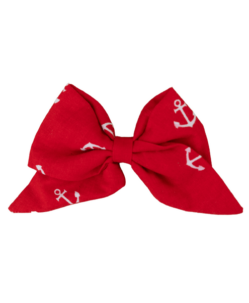 Anchor Printed School Bow Alligator Hair Clip- Red
