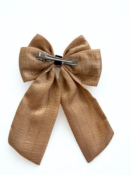 Christmas Pearl and Stone Embellished Sailor Bow Alligator Clip- Golden