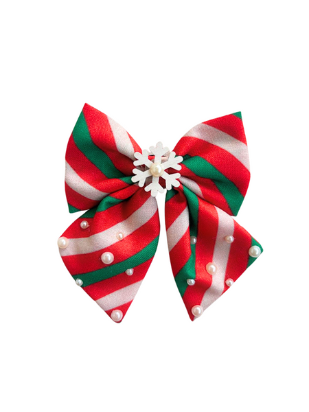Christmas Pearl and Snowflake Embellished Bow Alligator Clip- Multicolor