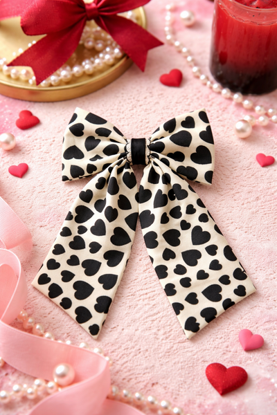 Hearts with Lace Center Bow Alligator Clip- White