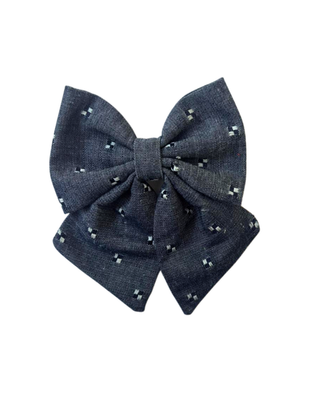Indigo Denim School Bow Clip- Grey