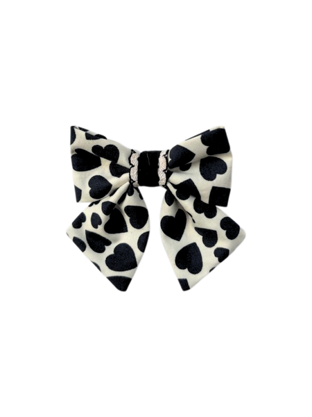 Heart Print Bow Alligator Clip- White