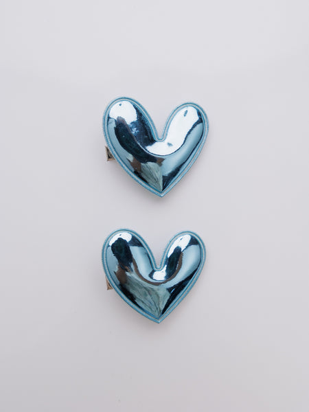 Set of 2 Heart of Chrome Alligator Hair Clips- Blue