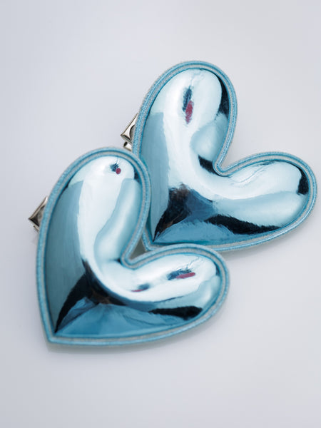 Set of 2 Heart of Chrome Alligator Hair Clips- Blue