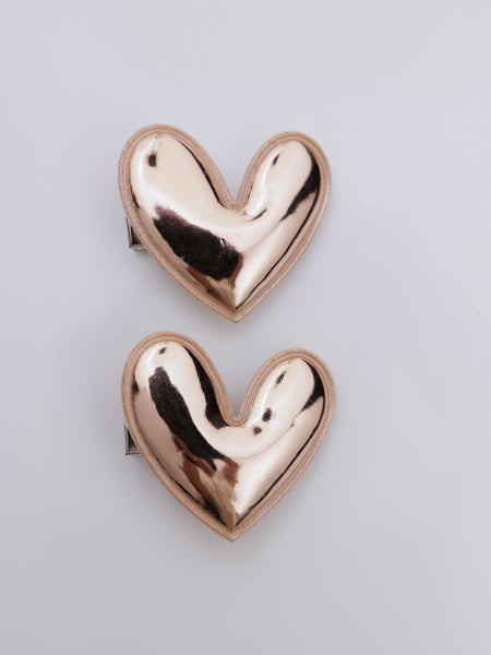 Set of 2 Heart of Chrome Alligator Hair Clips- Champagne