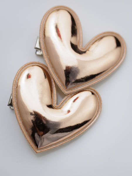 Set of 2 Heart of Chrome Alligator Hair Clips- Champagne