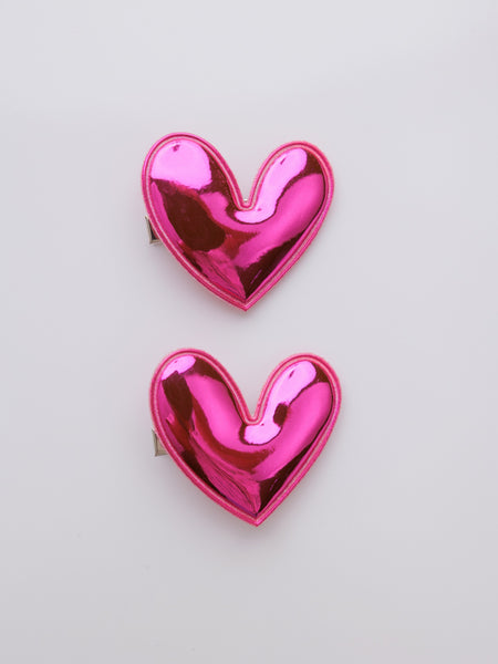 Set of 2 Heart of Chrome Alligator Hair Clips- Dark Pink