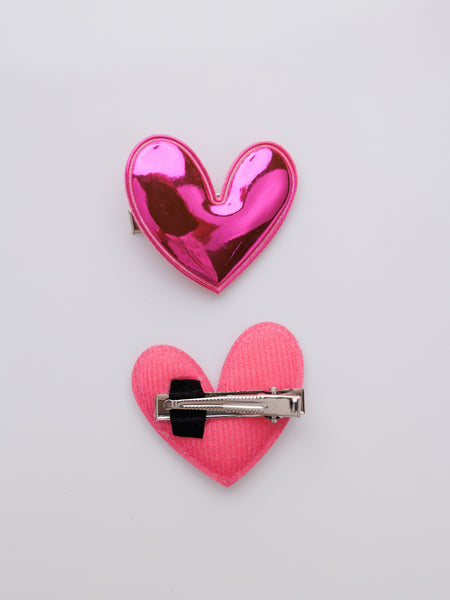 Set of 2 Heart of Chrome Alligator Hair Clips- Dark Pink