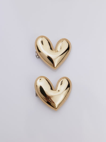 Set of 2 Heart of Chrome Alligator Hair Clips- Golden