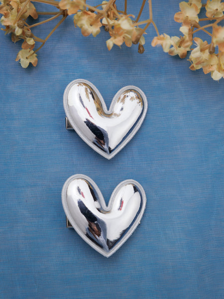 Set of 2 Heart of Chrome Alligator Hair Clips- Silver