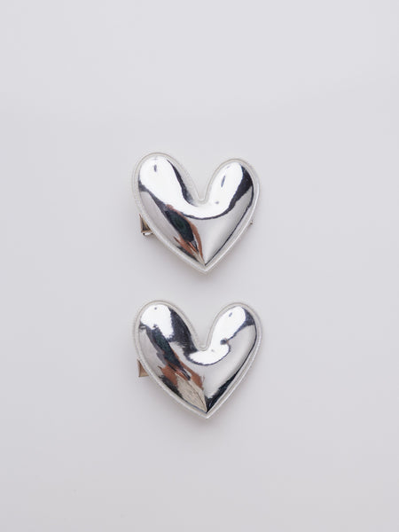 Set of 2 Heart of Chrome Alligator Hair Clips- Silver