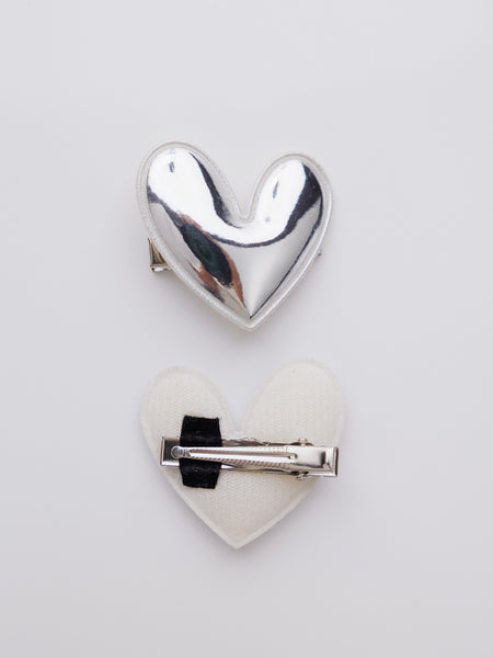 Set of 2 Heart of Chrome Alligator Hair Clips- Silver