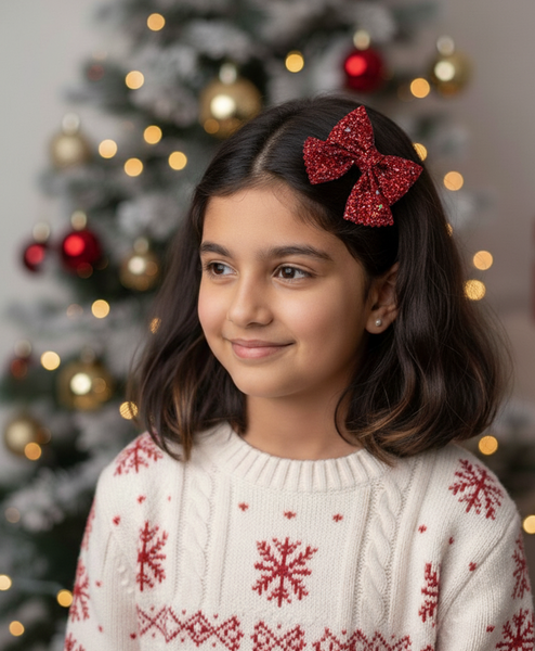 Christmas Party Sparkle Bow Alligator Clip- Red