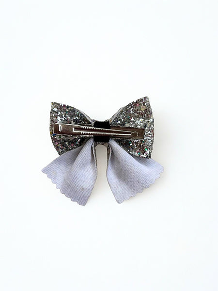 Christmas Party Sparkle Bow Alligator Clip- Silver