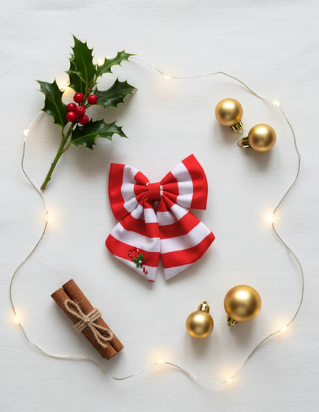 Christmas Candy Cane Embroidered Bow Alligator Clip- Multicolor