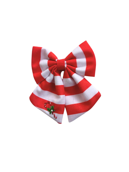 Christmas Candy Cane Embroidered Bow Alligator Clip- Multicolor