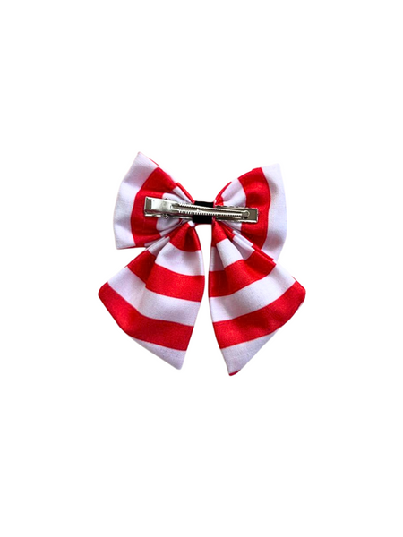 Christmas Candy Cane Embroidered Bow Alligator Clip- Multicolor