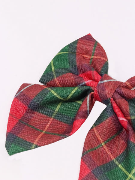 Checked Christmas Sailor Bow Alligator Clip- Green & Red