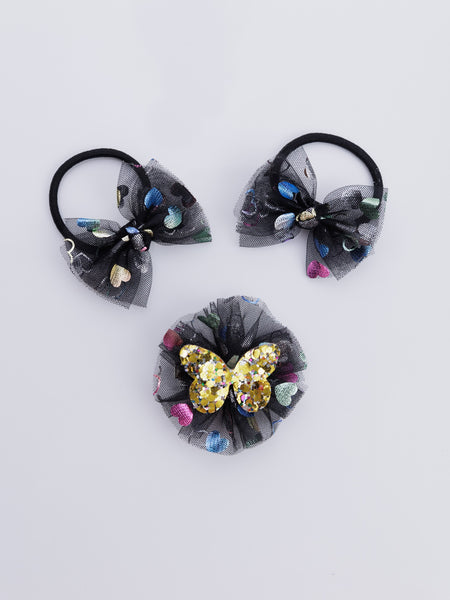 Stardust Butterfly Alligator Hair Clip and Rubber Band Set- Black & Golden