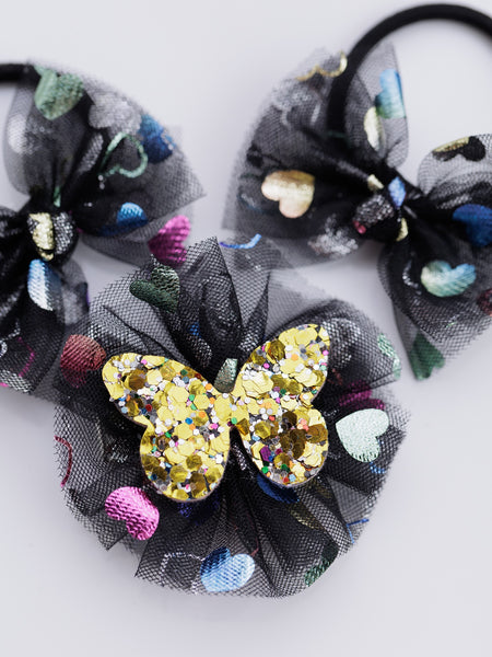 Stardust Butterfly Alligator Hair Clip and Rubber Band Set- Black & Golden