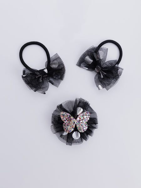 Stardust Butterfly Alligator Hair Clip and Rubber Band Set- Black & Silver