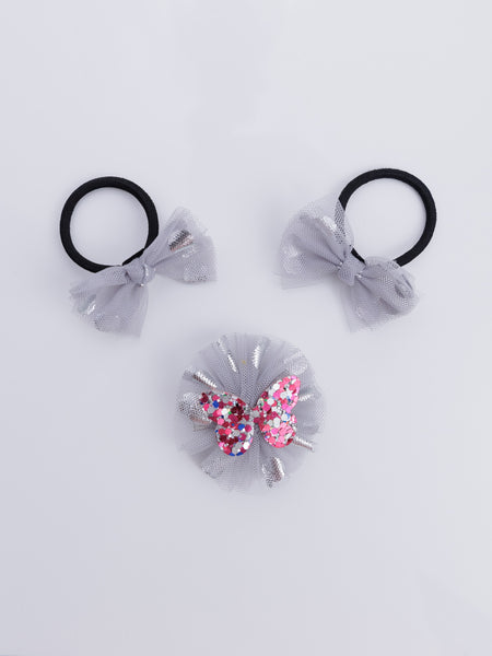 Stardust Butterfly Alligator Hair Clip and Rubber Band Set- Grey