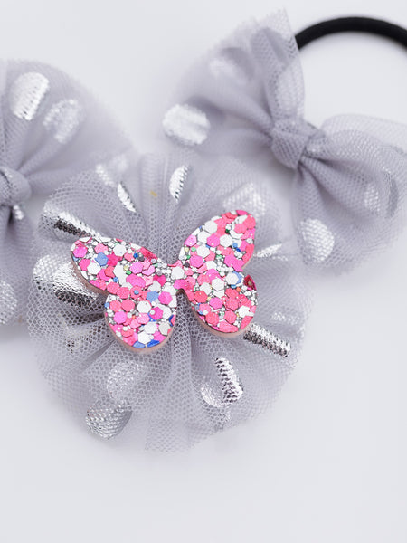 Stardust Butterfly Alligator Hair Clip and Rubber Band Set- Grey