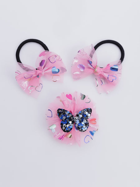 Stardust Butterfly Alligator Hair Clip and Rubber Band Set- Pink