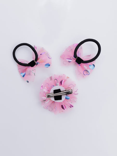 Stardust Butterfly Alligator Hair Clip and Rubber Band Set- Pink