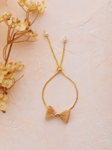Princess Bow Adjustable Chain Bracelet - Gold