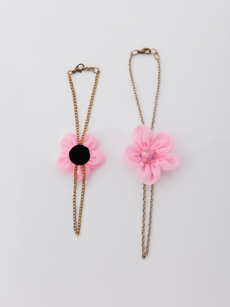 Mother & Daughter Duo Chain Bracelet with vibrant flower and Sequence Center - Pink