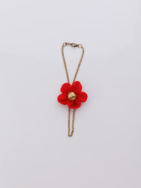 Chain Bracelet with vibrant flower and Sequence Center- Red
